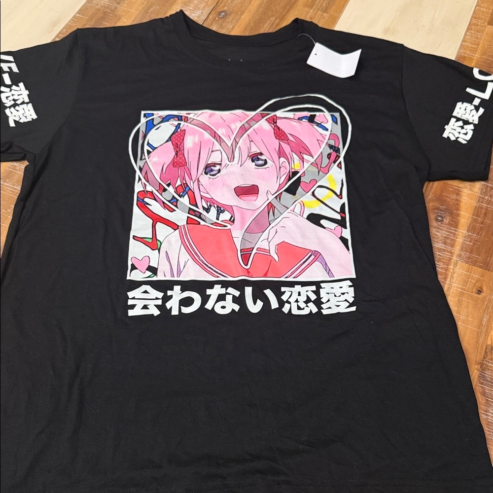 Trendy Black Anime Graphic Tee